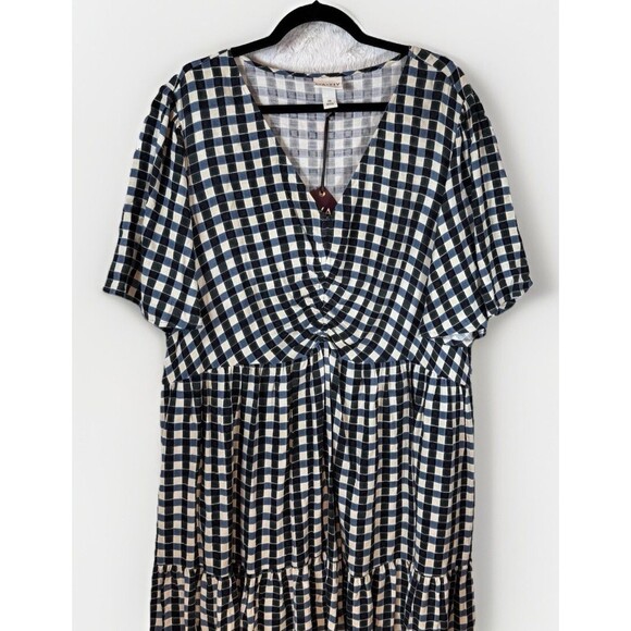 Ava & Viv Dress Womens Plus Size 2X Flutter Short Sleeve Tiered BLUE Gingham NWT - Picture 4 of 14